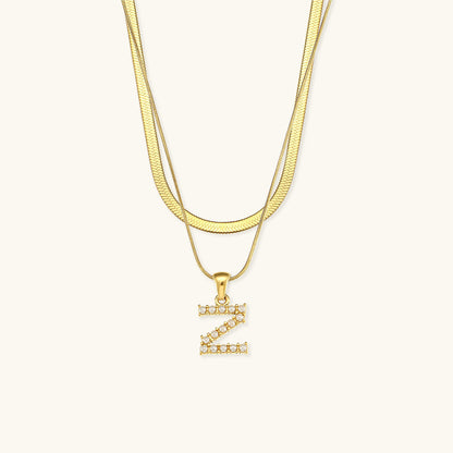 Layered Initial Letter Necklace | 18k Gold with Freshwater Pearls 15