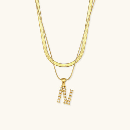 Layered Initial Letter Necklace | 18k Gold with Freshwater Pearls 17
