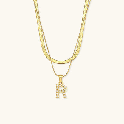 Layered Initial Letter Necklace | 18k Gold with Freshwater Pearls 18