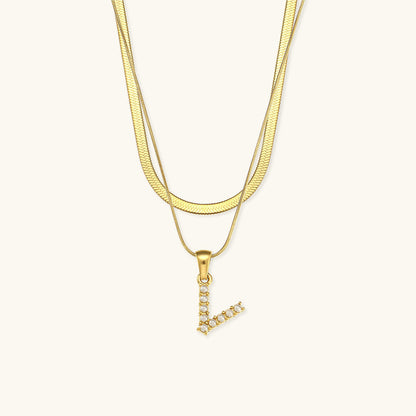 Layered Initial Letter Necklace | 18k Gold with Freshwater Pearls 19