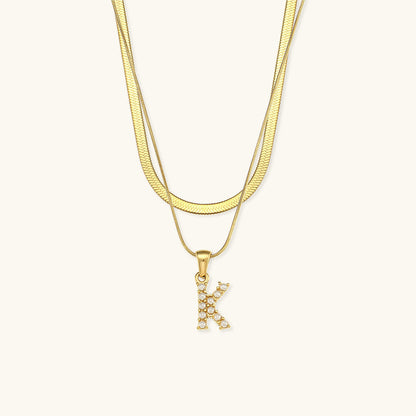 Layered Initial Letter Necklace | 18k Gold with Freshwater Pearls 20