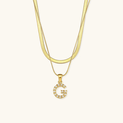 Layered Initial Letter Necklace | 18k Gold with Freshwater Pearls 22