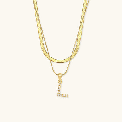 Layered Initial Letter Necklace | 18k Gold with Freshwater Pearls 24