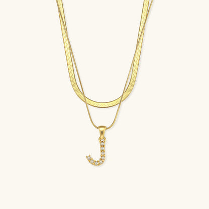 Layered Initial Letter Necklace | 18k Gold with Freshwater Pearls 25