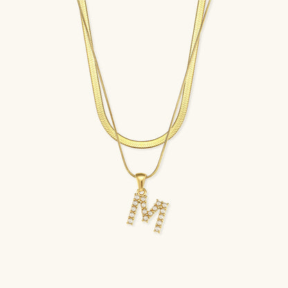 Layered Initial Letter Necklace | 18k Gold with Freshwater Pearls 28