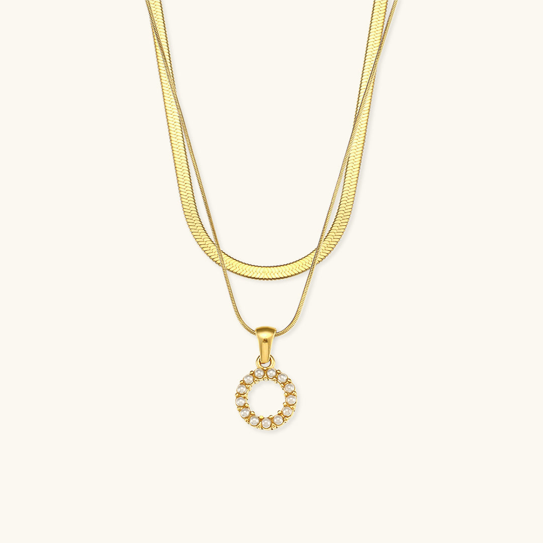 Layered Initial Letter Necklace | 18k Gold with Freshwater Pearls 30
