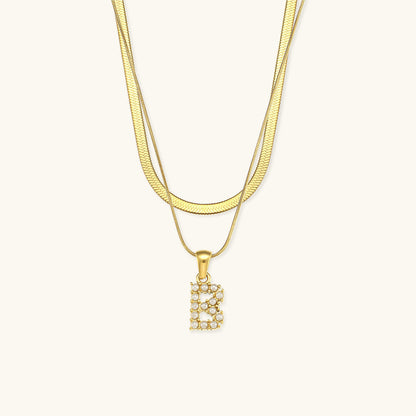 Layered Initial Letter Necklace | 18k Gold with Freshwater Pearls 6