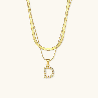Layered Initial Letter Necklace | 18k Gold with Freshwater Pearls 8