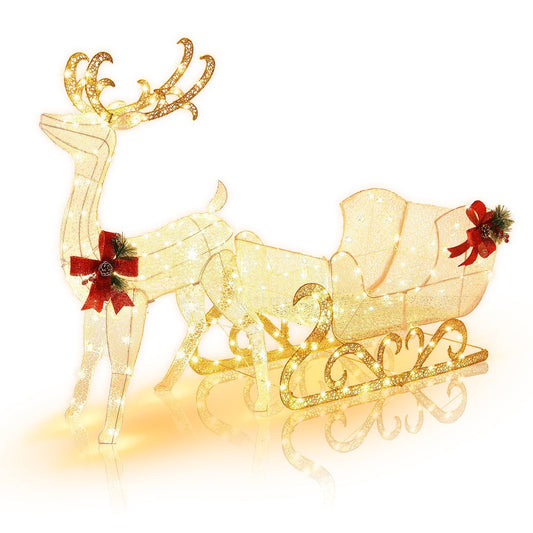 Lighted Christmas Reindeer | 215 LED Lights with Sleigh for Festive Decor 0