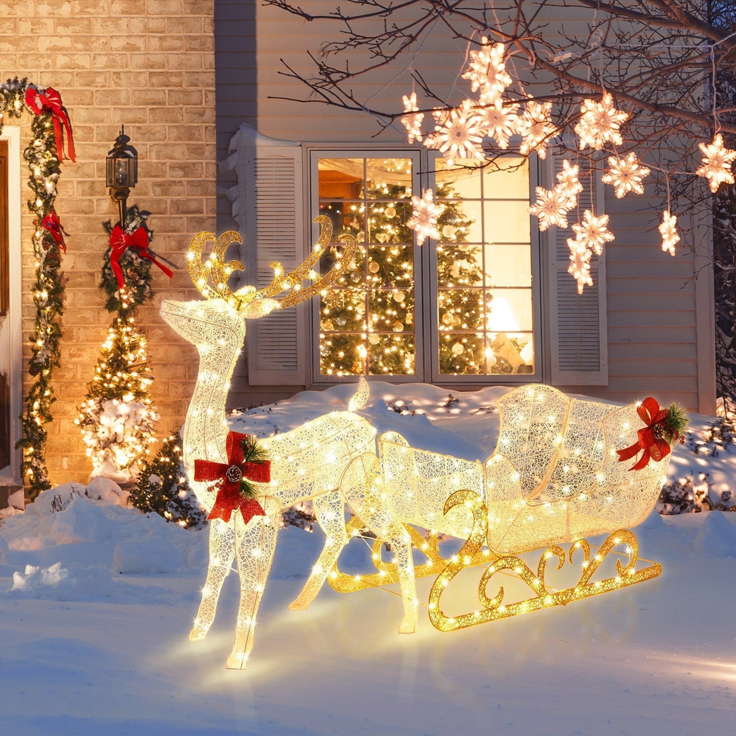 Lighted Christmas Reindeer | 215 LED Lights with Sleigh for Festive Decor 1