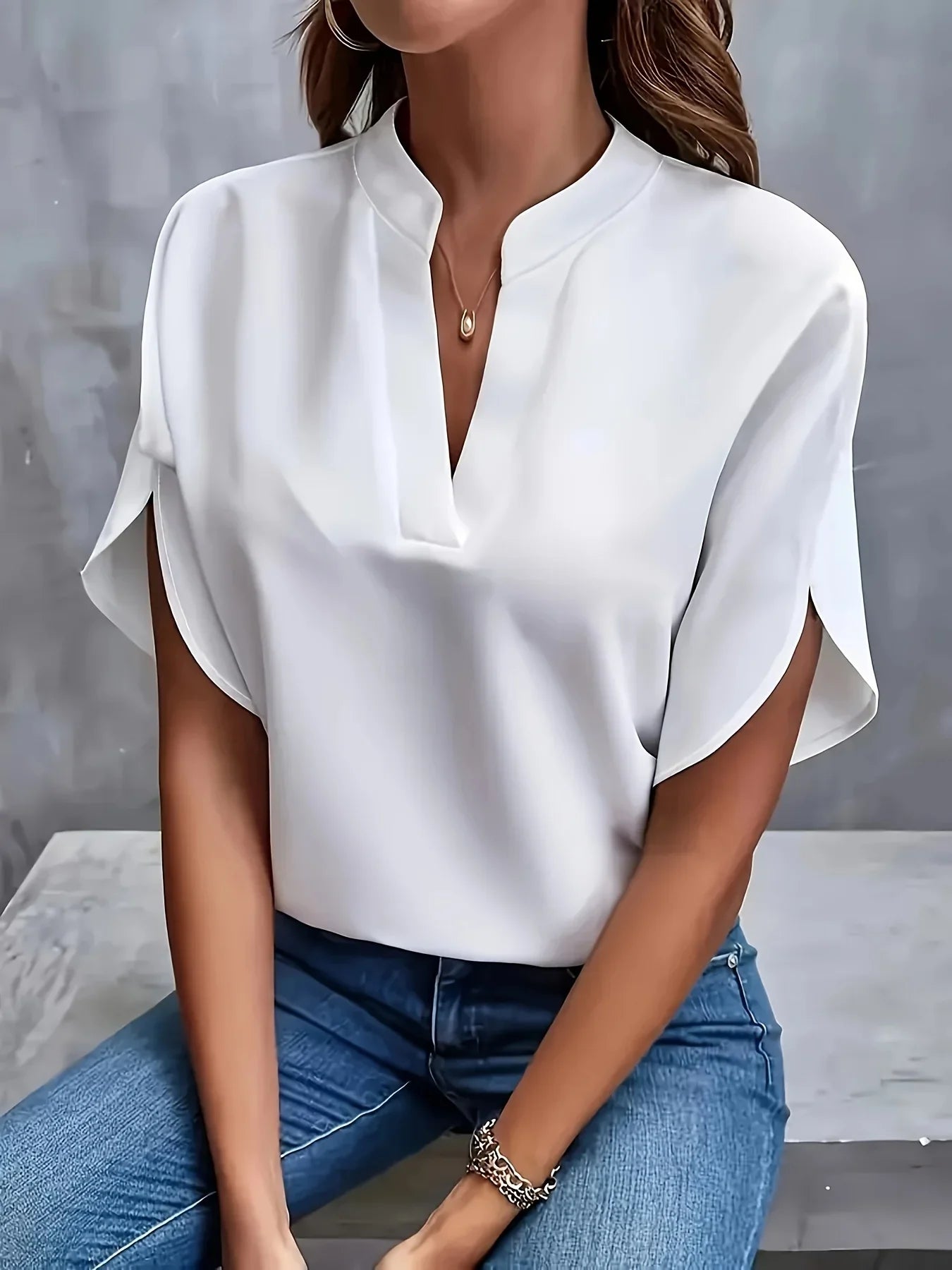 Lightweight Blouse | Tailored V-Neck Design with Cap Sleeves 1