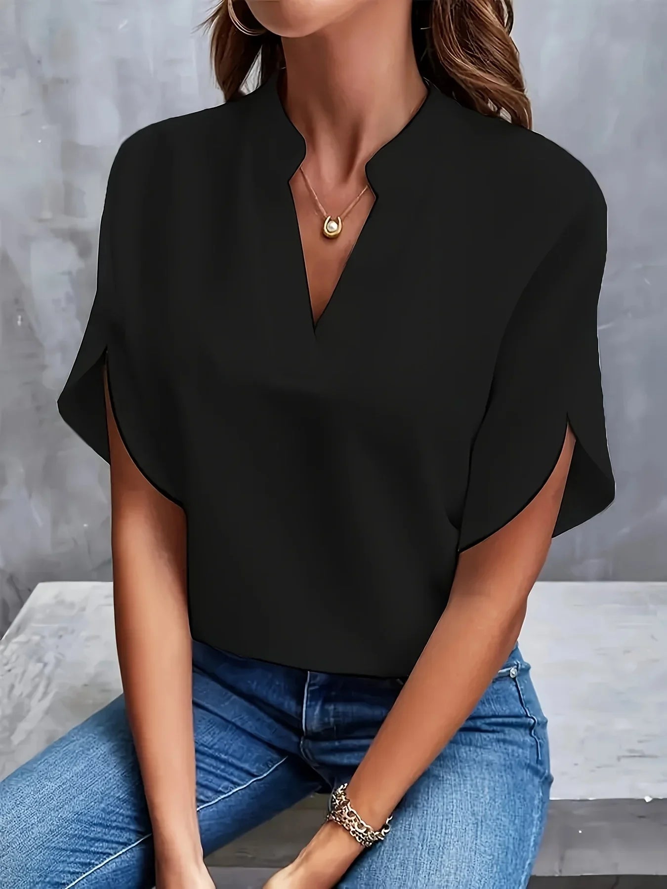 Lightweight Blouse | Tailored V-Neck Design with Cap Sleeves 3
