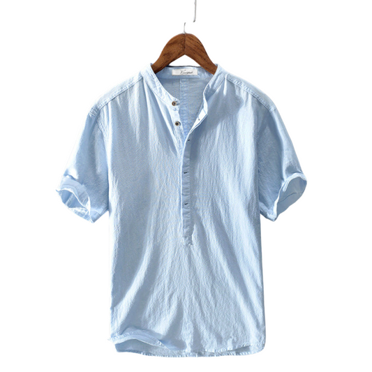 Linen Shirt with Stand Collar | Lightweight Breathable Fabric for Summer Comfort 0