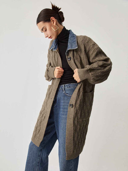 Long Cardigan | Elegant Diamond Stitch Knit with High Stretch 2