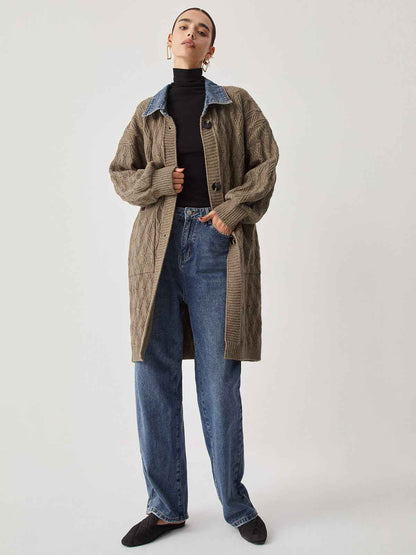 Long Cardigan | Elegant Diamond Stitch Knit with High Stretch 3