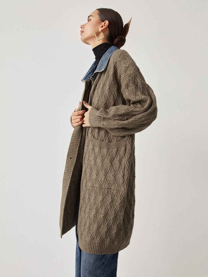 Long Cardigan | Elegant Diamond Stitch Knit with High Stretch 4