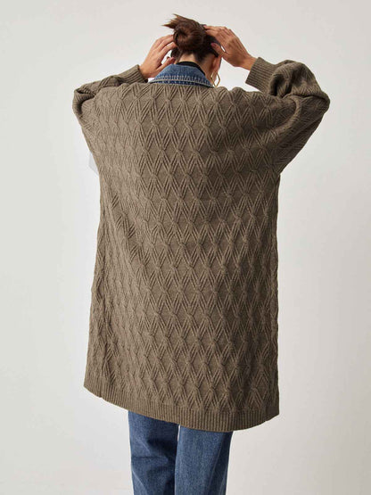 Long Cardigan | Elegant Diamond Stitch Knit with High Stretch 5