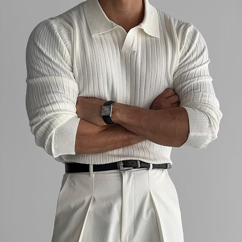 Long Sleeve Polo Shirt | Ribbed Texture for Comfort & Style 0