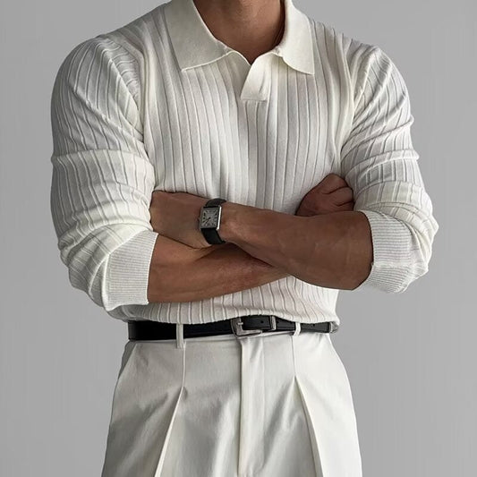 Long Sleeve Polo Shirt | Ribbed Texture for Comfort & Style 0