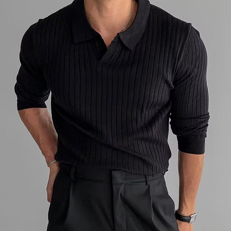 Long Sleeve Polo Shirt | Ribbed Texture for Comfort & Style 1