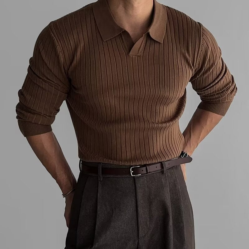 Long Sleeve Polo Shirt | Ribbed Texture for Comfort & Style 2