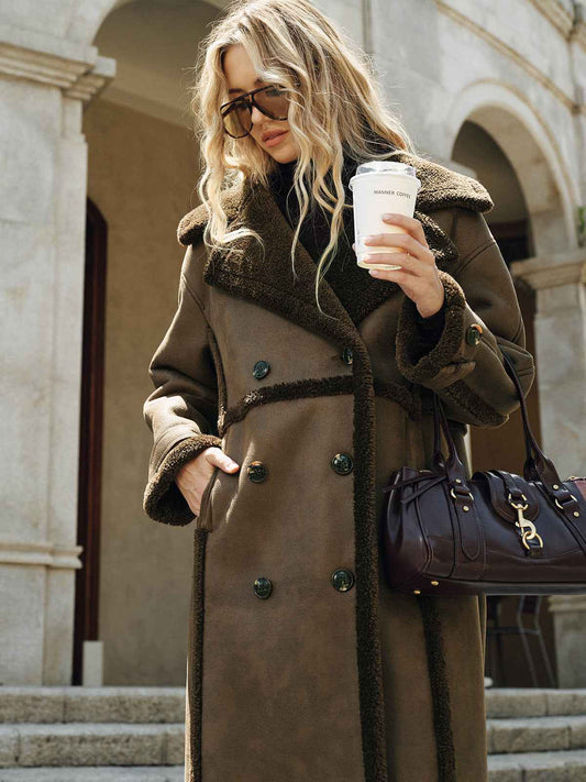 Longline Trench Coat | Fleece-Lined Faux Leather for Cold Weather 0