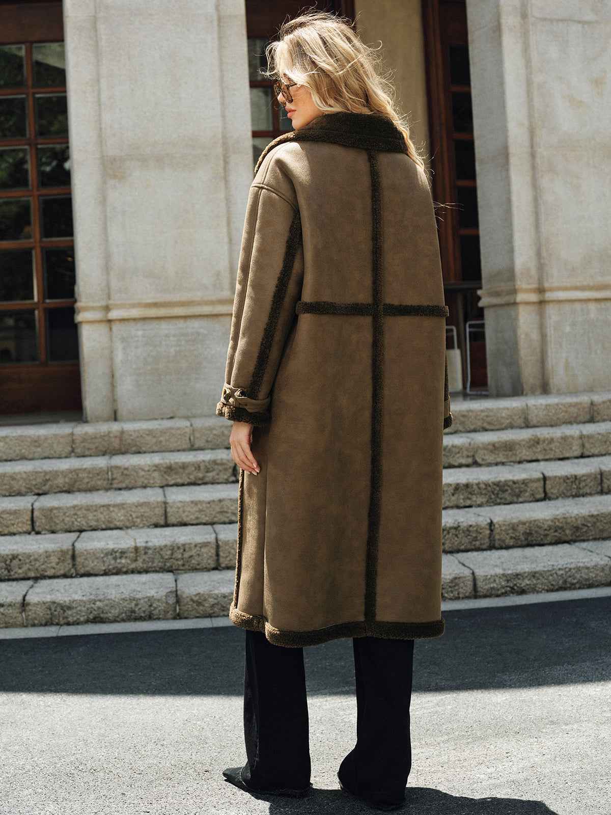 Longline Trench Coat | Fleece-Lined Faux Leather for Cold Weather 4