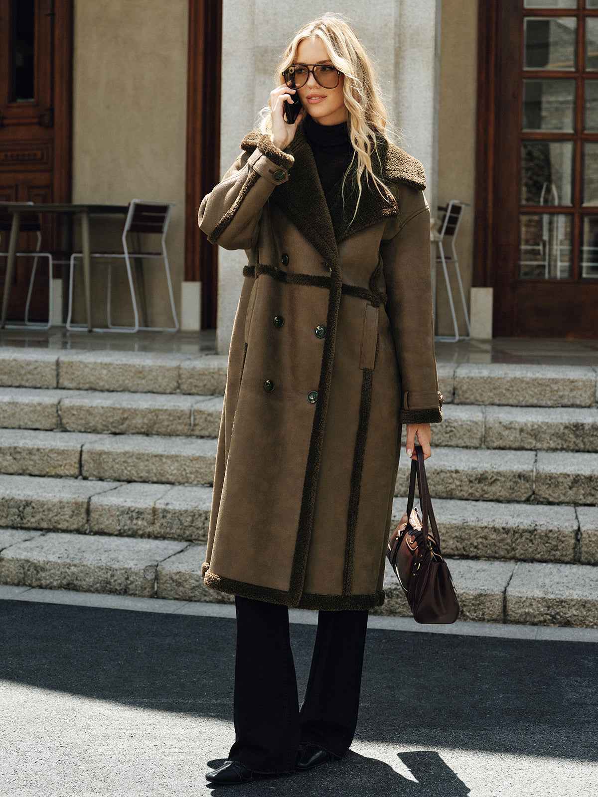 Longline Trench Coat | Fleece-Lined Faux Leather for Cold Weather 5