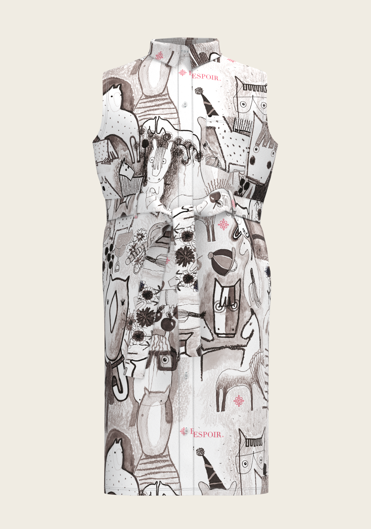 The Horse Fair Monochrome Sleeveless Shirt Dress