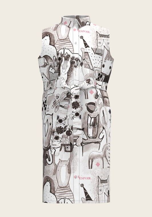 The Horse Fair Monochrome Sleeveless Shirt Dress