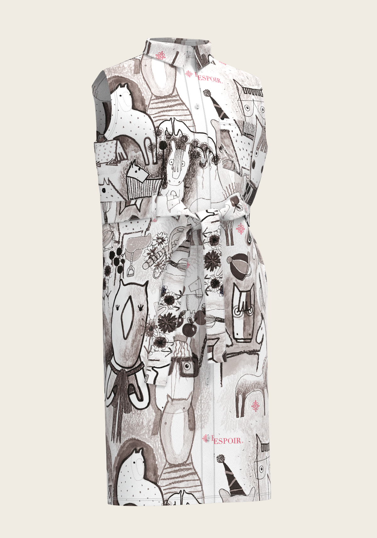 The Horse Fair Monochrome Sleeveless Shirt Dress