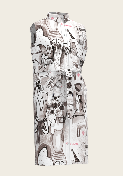 The Horse Fair Monochrome Sleeveless Shirt Dress