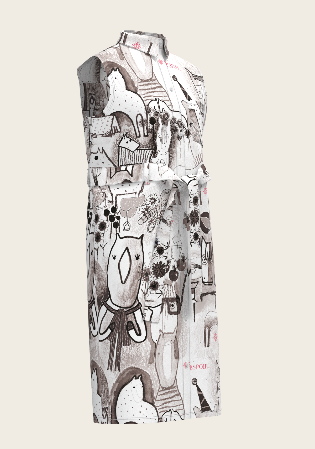 The Horse Fair Monochrome Sleeveless Shirt Dress