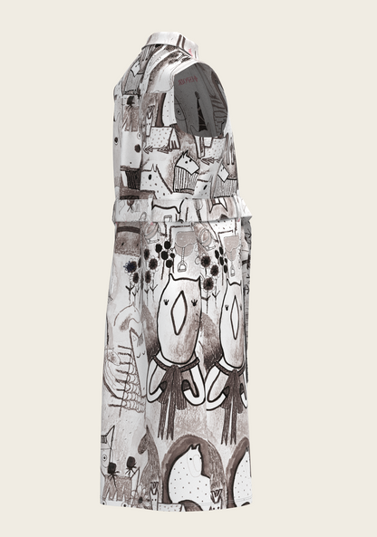 The Horse Fair Monochrome Sleeveless Shirt Dress