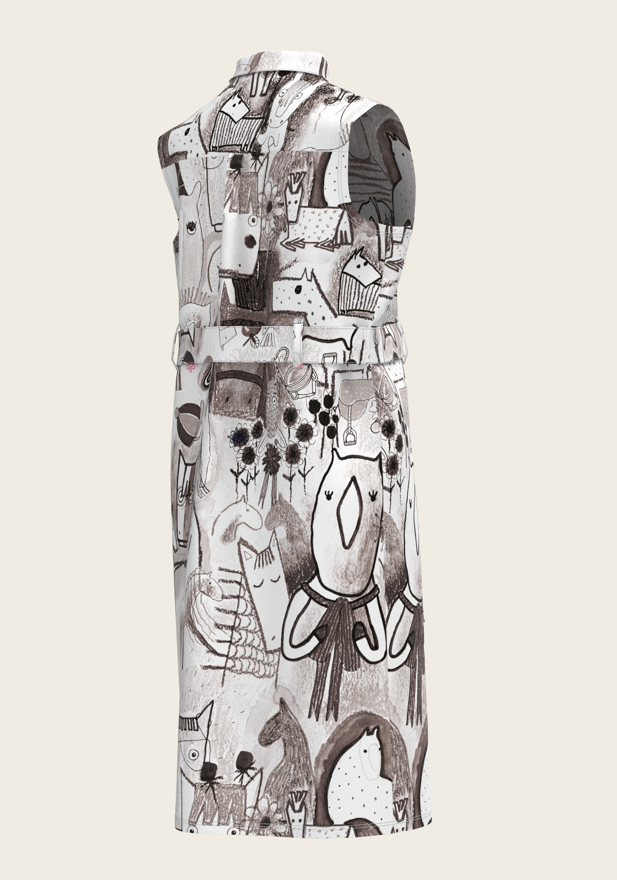 The Horse Fair Monochrome Sleeveless Shirt Dress