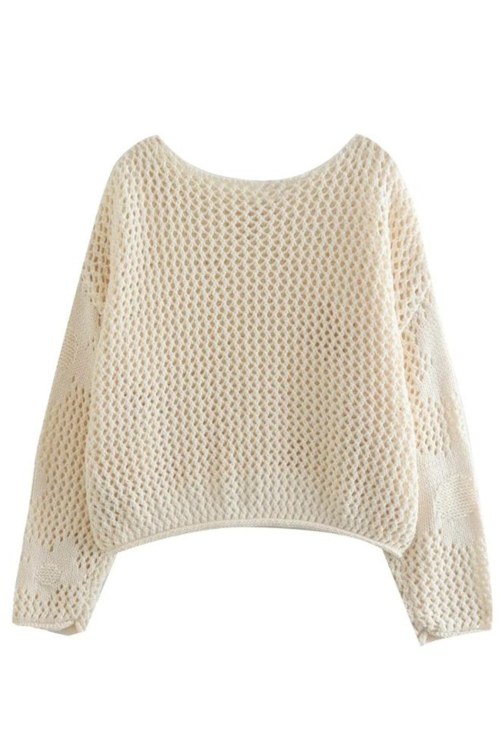 Loose Knit Flower Sweater | Cropped Relaxed Fit in Metallic Acrylic Cotton 1