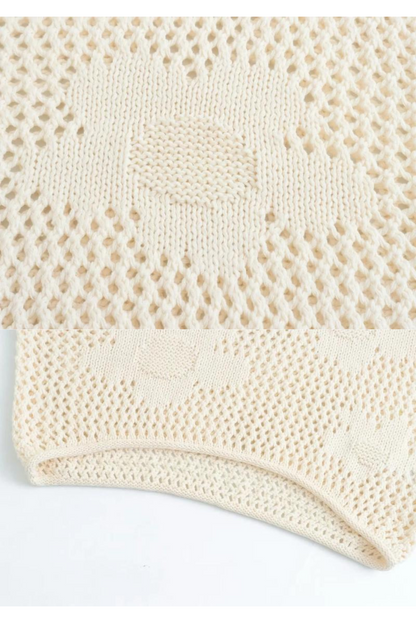 Loose Knit Flower Sweater | Cropped Relaxed Fit in Metallic Acrylic Cotton 2