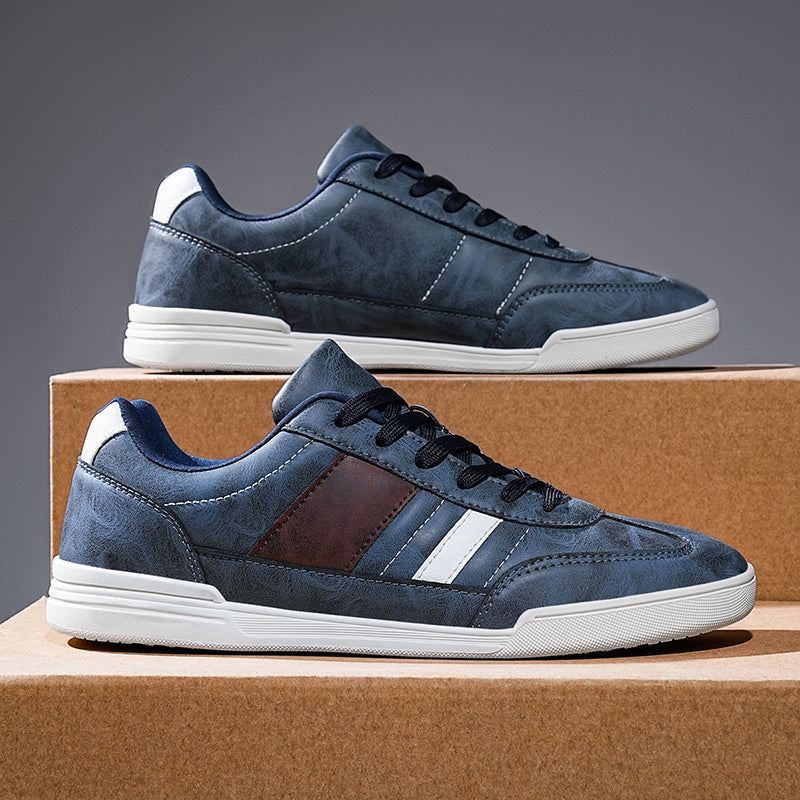 Low-Top Vegan Leather Sneakers with Rubber Sole and Contrast Stitching for Everyday Comfort 0