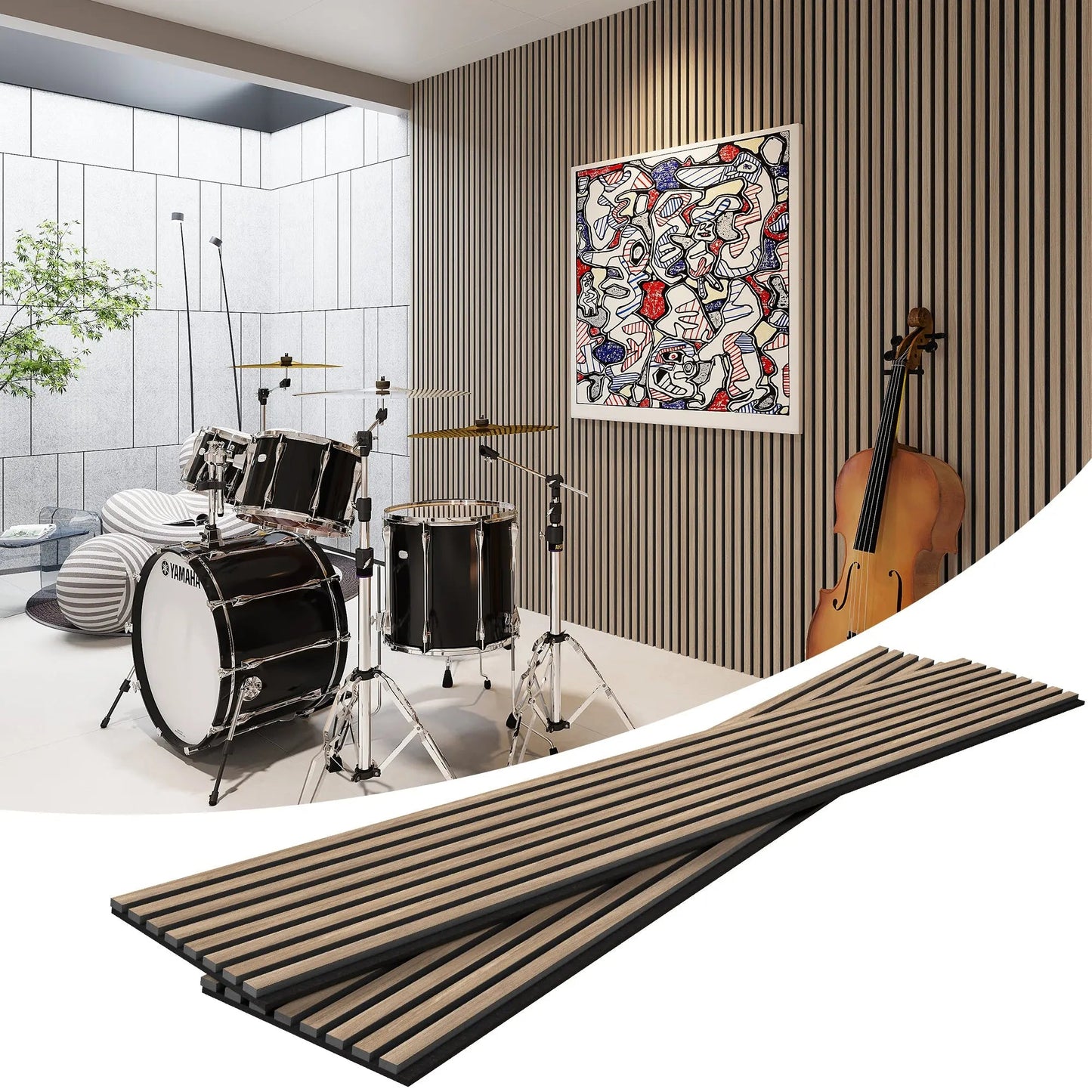 Pannelli da parete in legno a doghe acustiche MDF