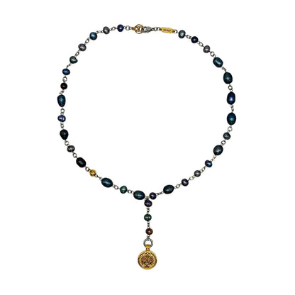 Luna Noir Moneta Perłowy Lariat