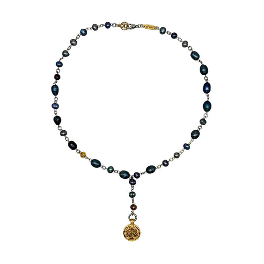 Luna Noir Moneta Perłowy Lariat