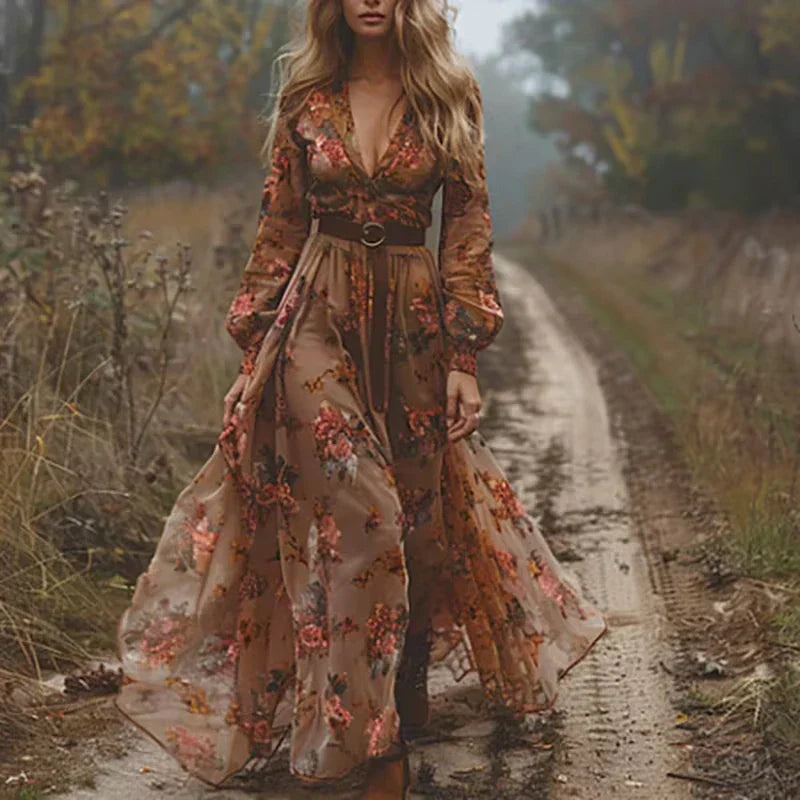 Maxi Dress | Boho Floral Print with Flowing Fit and Long Sleeves 2