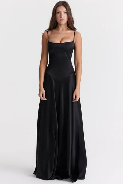 Maxi Dress | Silky Satin Corset Design with Lace-Up Back 0