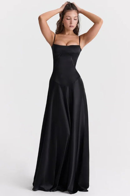 Maxi Dress | Silky Satin Corset Design with Lace-Up Back 1