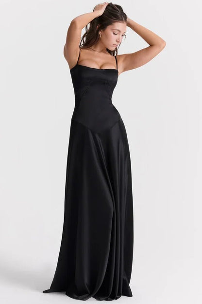 Maxi Dress | Silky Satin Corset Design with Lace-Up Back 2