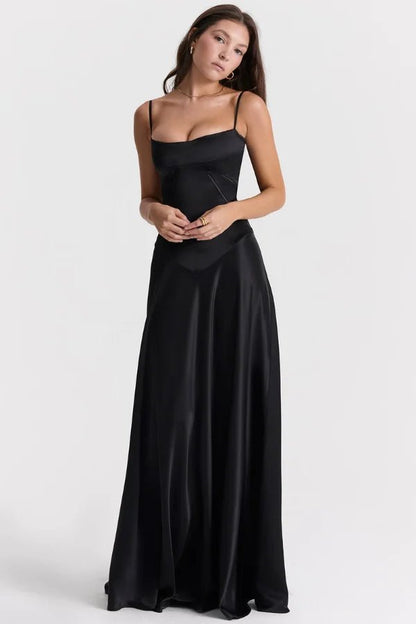 Maxi Dress | Silky Satin Corset Design with Lace-Up Back 3
