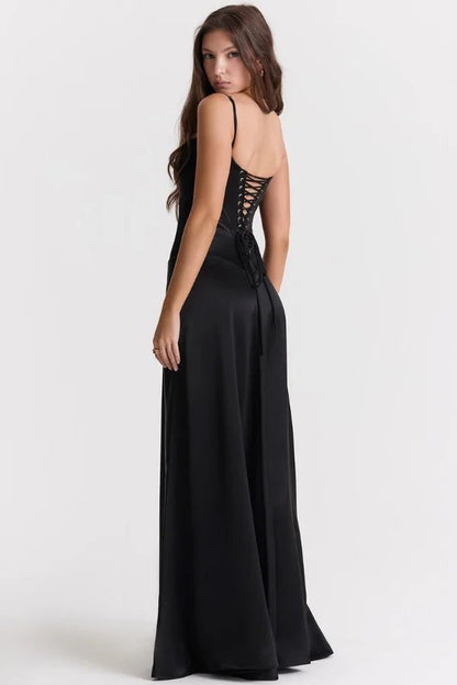 Maxi Dress | Silky Satin Corset Design with Lace-Up Back 6