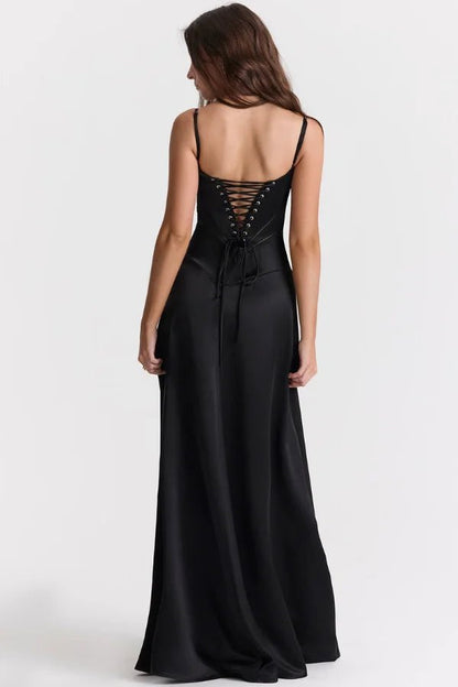 Maxi Dress | Silky Satin Corset Design with Lace-Up Back 7
