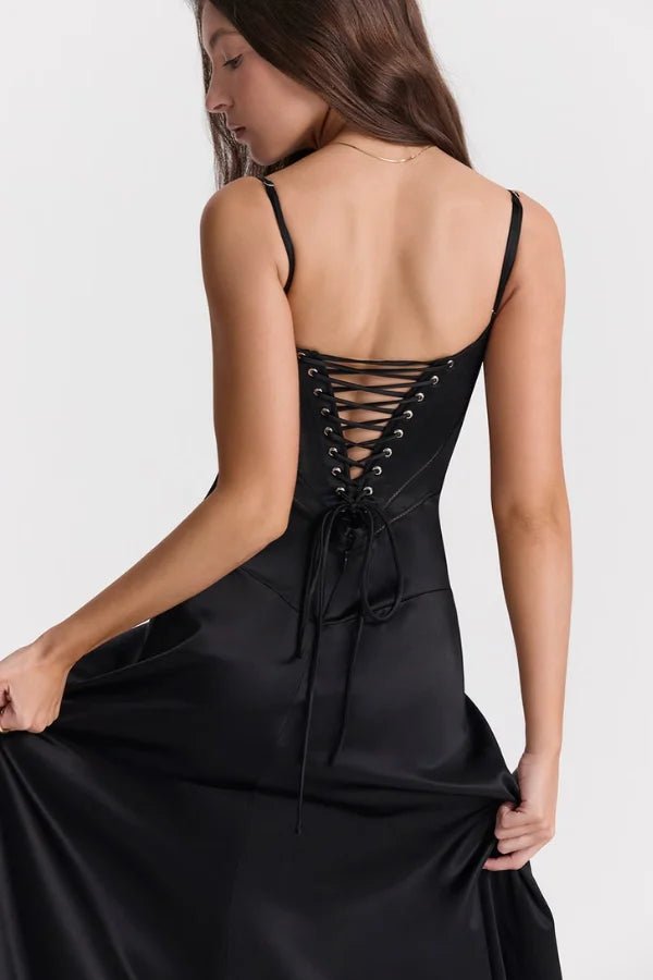 Maxi Dress | Silky Satin Corset Design with Lace-Up Back 8