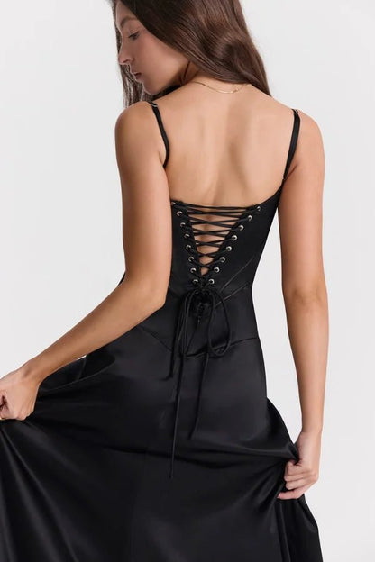 Maxi Dress | Silky Satin Corset Design with Lace-Up Back 8